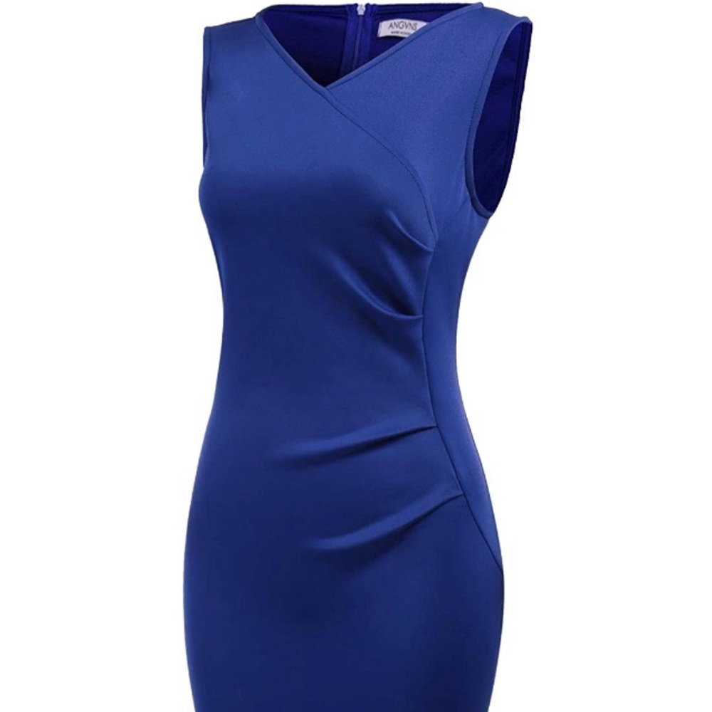 ANGVNS Retro Style Pleated Sleeveless Sheath Dress
